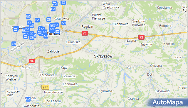 mapa Skrzyszów powiat tarnowski, Skrzyszów powiat tarnowski na mapie Targeo