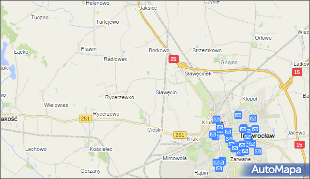 mapa Sławęcin gmina Inowrocław, Sławęcin gmina Inowrocław na mapie Targeo