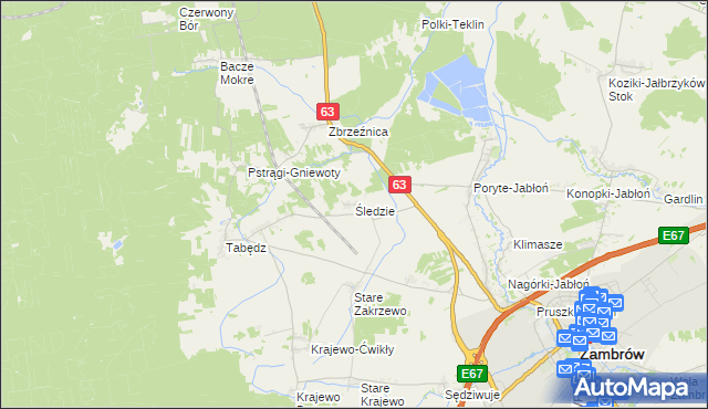 mapa Śledzie gmina Zambrów, Śledzie gmina Zambrów na mapie Targeo