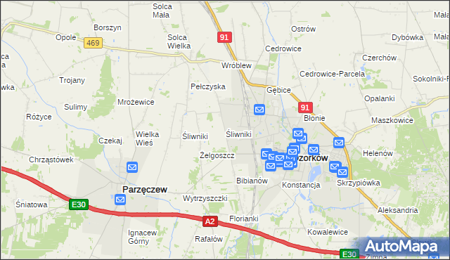 mapa Śliwniki gmina Ozorków, Śliwniki gmina Ozorków na mapie Targeo