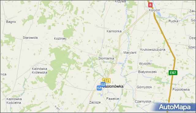 mapa Słomianka gmina Jasionówka, Słomianka gmina Jasionówka na mapie Targeo