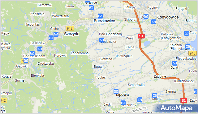 mapa Słotwina gmina Lipowa, Słotwina gmina Lipowa na mapie Targeo