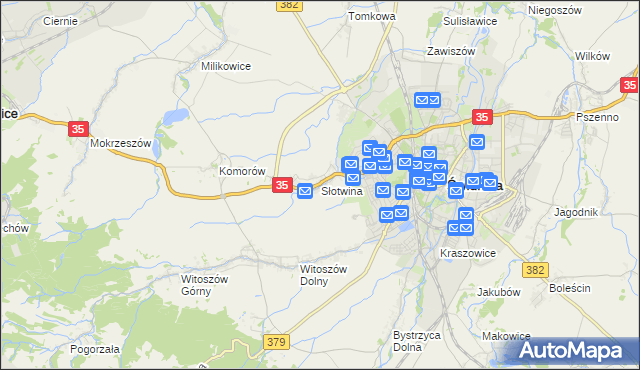 mapa Słotwina gmina Świdnica, Słotwina gmina Świdnica na mapie Targeo