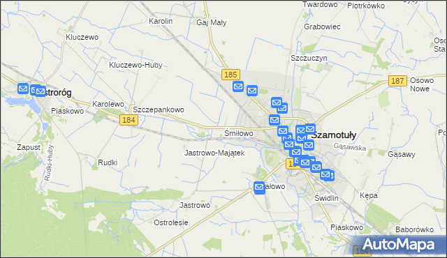 mapa Śmiłowo gmina Szamotuły, Śmiłowo gmina Szamotuły na mapie Targeo
