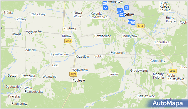 mapa Sobki gmina Zelów, Sobki gmina Zelów na mapie Targeo