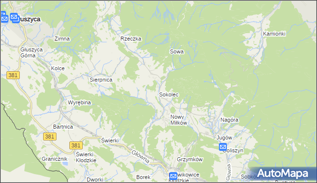 mapa Sokolec gmina Nowa Ruda, Sokolec gmina Nowa Ruda na mapie Targeo