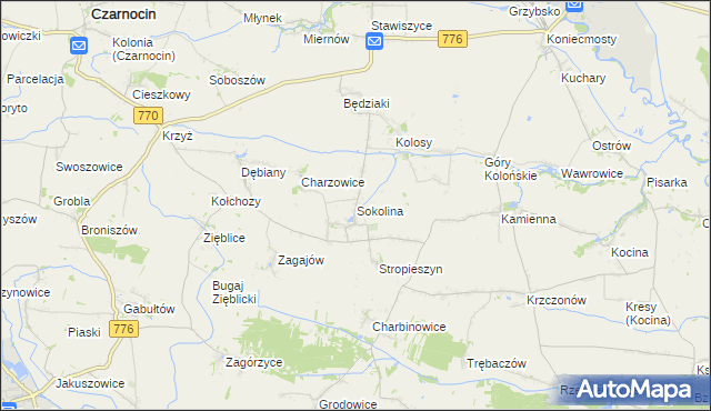 mapa Sokolina, Sokolina na mapie Targeo