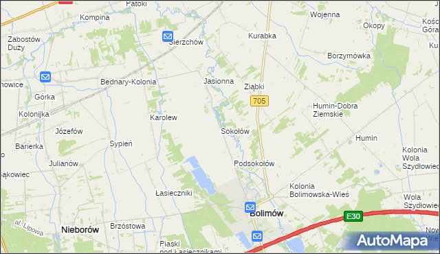 mapa Sokołów gmina Bolimów, Sokołów gmina Bolimów na mapie Targeo