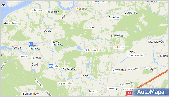 mapa Sokołówek gmina Dąbrówka, Sokołówek gmina Dąbrówka na mapie Targeo