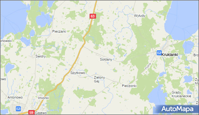 mapa Sołdany gmina Giżycko, Sołdany gmina Giżycko na mapie Targeo