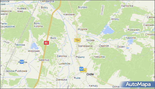 mapa Stanisławice gmina Gidle, Stanisławice gmina Gidle na mapie Targeo