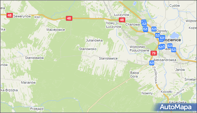 mapa Stanisławice gmina Kozienice, Stanisławice gmina Kozienice na mapie Targeo