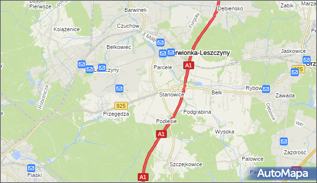 mapa Stanowice gmina Czerwionka-Leszczyny, Stanowice gmina Czerwionka-Leszczyny na mapie Targeo
