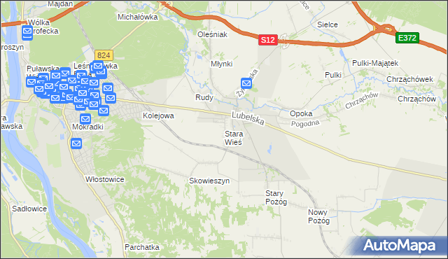 mapa Stara Wieś gmina Końskowola, Stara Wieś gmina Końskowola na mapie Targeo