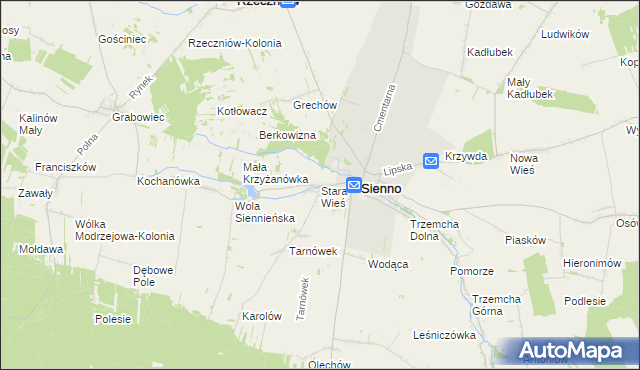 mapa Stara Wieś gmina Sienno, Stara Wieś gmina Sienno na mapie Targeo