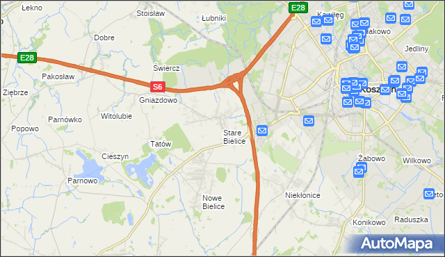 mapa Stare Bielice gmina Biesiekierz, Stare Bielice gmina Biesiekierz na mapie Targeo