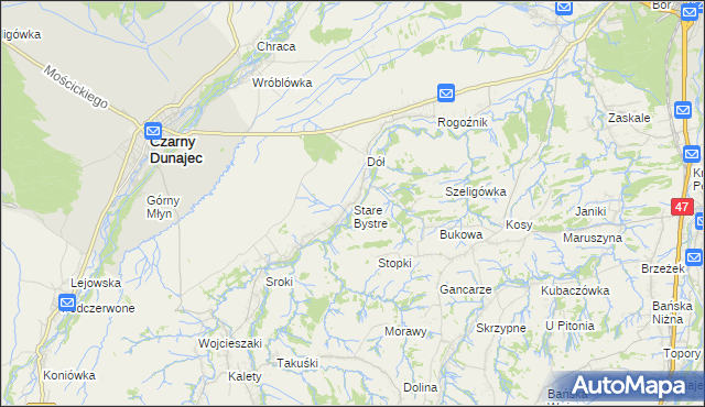 mapa Stare Bystre, Stare Bystre na mapie Targeo