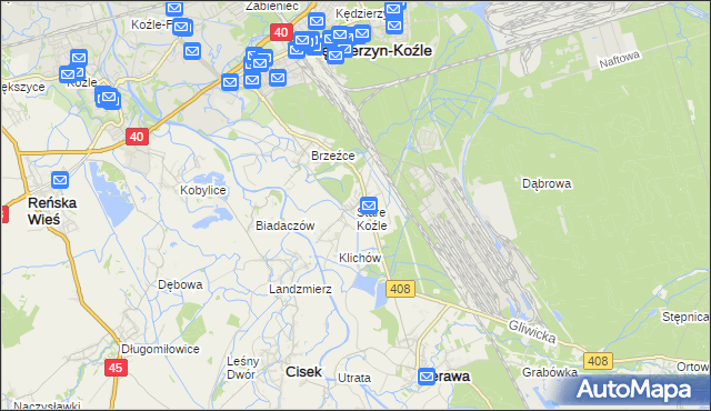 mapa Stare Koźle, Stare Koźle na mapie Targeo