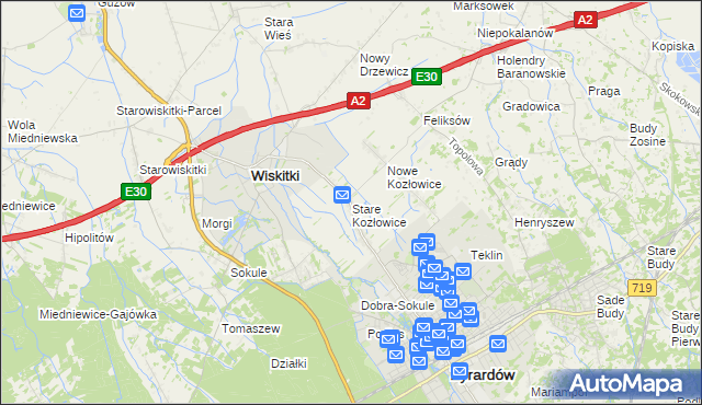 mapa Stare Kozłowice, Stare Kozłowice na mapie Targeo