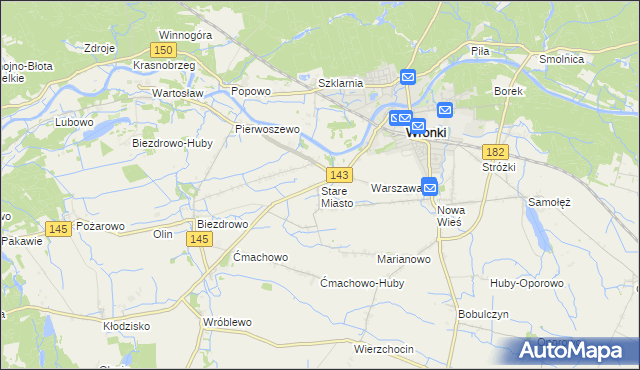 mapa Stare Miasto gmina Wronki, Stare Miasto gmina Wronki na mapie Targeo