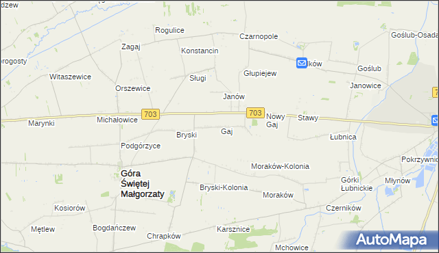 mapa Stary Gaj gmina Góra Świętej Małgorzaty, Stary Gaj gmina Góra Świętej Małgorzaty na mapie Targeo