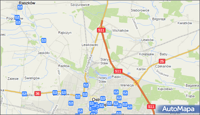 mapa Stary Staw gmina Ostrów Wielkopolski, Stary Staw gmina Ostrów Wielkopolski na mapie Targeo