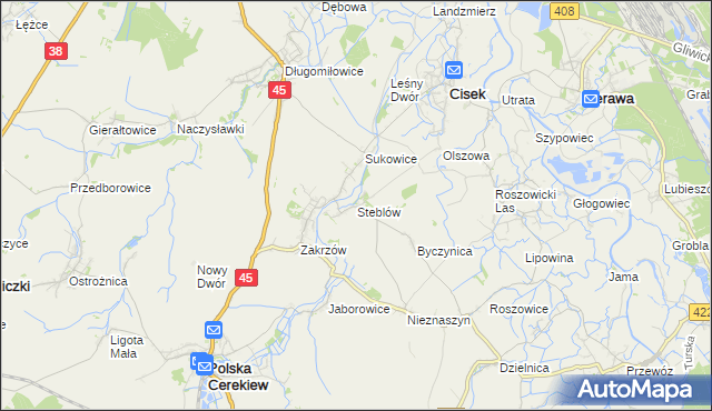 mapa Steblów gmina Cisek, Steblów gmina Cisek na mapie Targeo