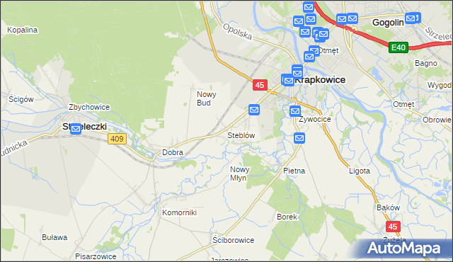mapa Steblów gmina Krapkowice, Steblów gmina Krapkowice na mapie Targeo