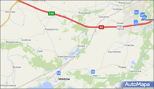 mapa Stróża gmina Mietków, Stróża gmina Mietków na mapie Targeo