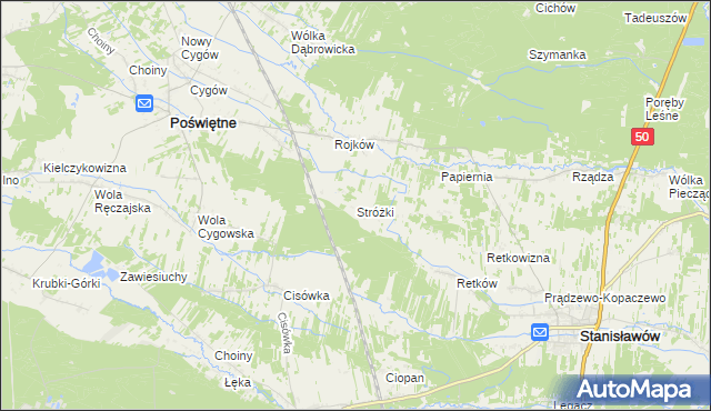 mapa Stróżki gmina Poświętne, Stróżki gmina Poświętne na mapie Targeo