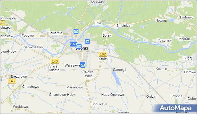 mapa Stróżki gmina Wronki, Stróżki gmina Wronki na mapie Targeo