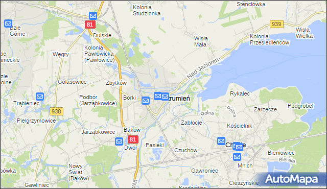 mapa Strumień powiat cieszyński, Strumień powiat cieszyński na mapie Targeo