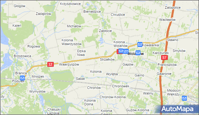 mapa Strzałków gmina Wolanów, Strzałków gmina Wolanów na mapie Targeo