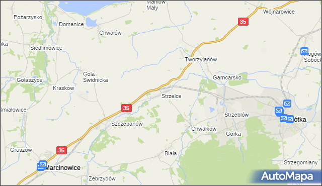 mapa Strzelce gmina Marcinowice, Strzelce gmina Marcinowice na mapie Targeo