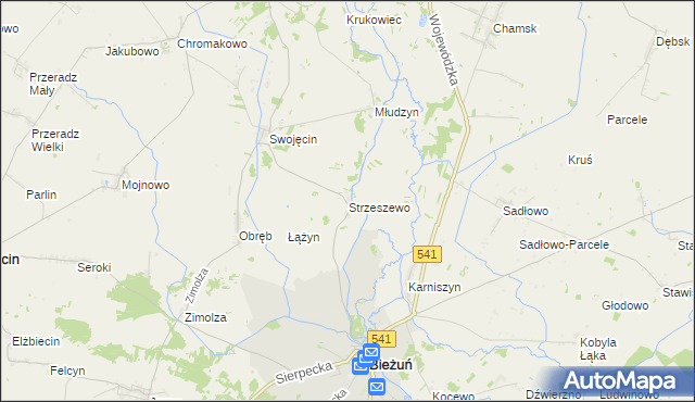 mapa Strzeszewo gmina Bieżuń, Strzeszewo gmina Bieżuń na mapie Targeo