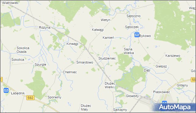 mapa Studzieniec gmina Korsze, Studzieniec gmina Korsze na mapie Targeo