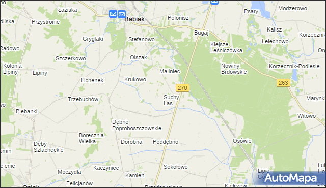 mapa Suchy Las gmina Babiak, Suchy Las gmina Babiak na mapie Targeo