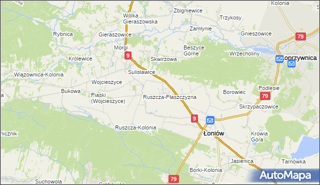 mapa Suliszów gmina Łoniów, Suliszów gmina Łoniów na mapie Targeo