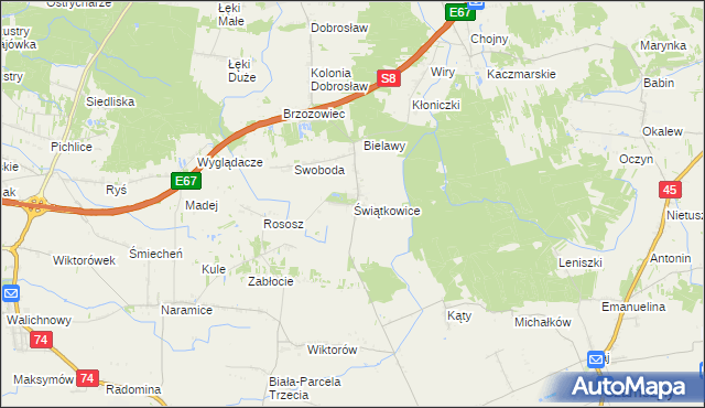 mapa Świątkowice gmina Lututów, Świątkowice gmina Lututów na mapie Targeo