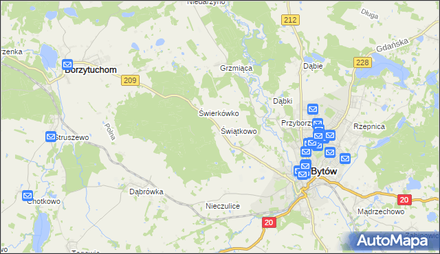 mapa Świątkowo gmina Bytów, Świątkowo gmina Bytów na mapie Targeo