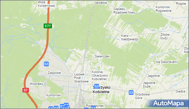 mapa Świerczek gmina Skarżysko Kościelne, Świerczek gmina Skarżysko Kościelne na mapie Targeo