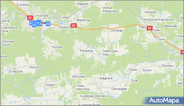 mapa Świerczów gmina Stąporków, Świerczów gmina Stąporków na mapie Targeo