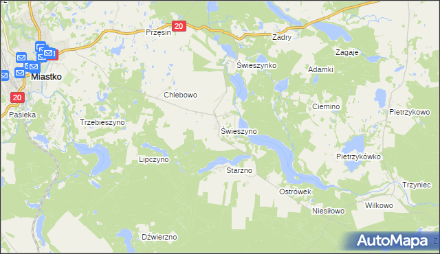 mapa Świeszyno gmina Miastko, Świeszyno gmina Miastko na mapie Targeo