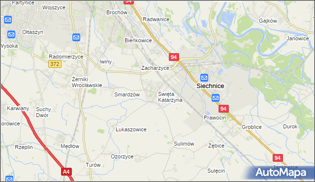 mapa Święta Katarzyna gmina Siechnice, Święta Katarzyna gmina Siechnice na mapie Targeo