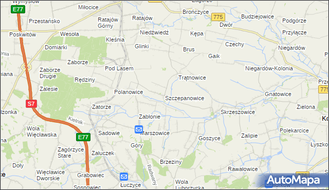 mapa Szczepanowice gmina Słomniki, Szczepanowice gmina Słomniki na mapie Targeo