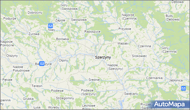 mapa Szerzyny, Szerzyny na mapie Targeo