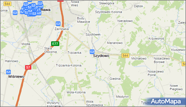 mapa Szydłowo powiat mławski, Szydłowo powiat mławski na mapie Targeo