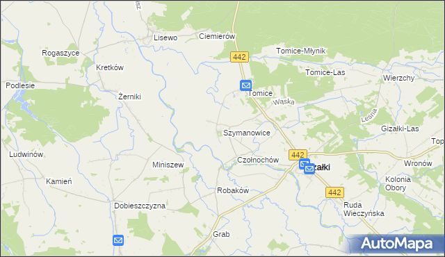 mapa Szymanowice gmina Gizałki, Szymanowice gmina Gizałki na mapie Targeo