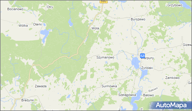 mapa Szymanowo gmina Sorkwity, Szymanowo gmina Sorkwity na mapie Targeo