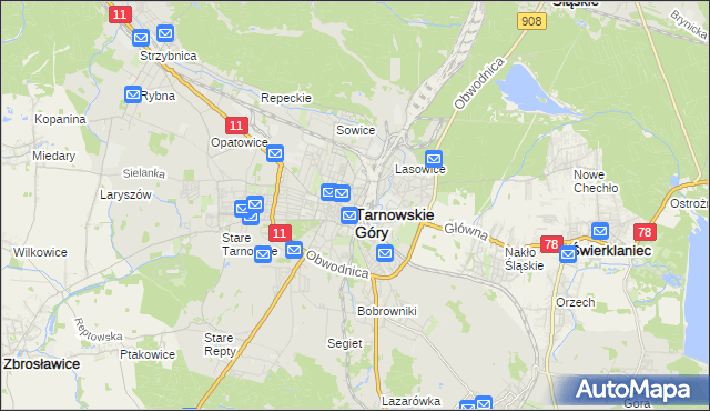 mapa Tarnowskie Góry, Tarnowskie Góry na mapie Targeo